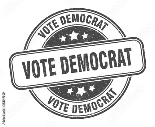 vote democrat stamp. vote democrat label. round grunge sign
