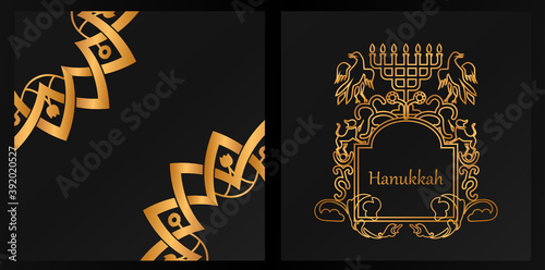 the elegant design of the poster to Chanukah with a menorah and a traditional ornament of the Jews in Golden colors. perfect for printing banners, posters, and other graphics. EPS 10