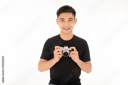 Young asian with braces on teeth smile with camera