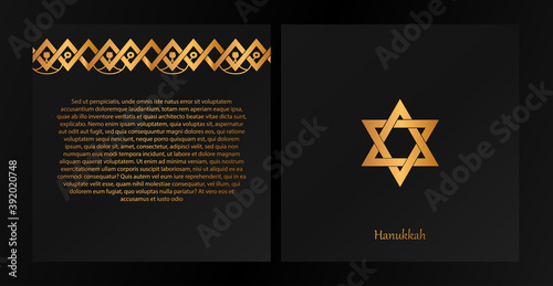the elegant design of the poster for Hanukkah with a picture of the star of David and a traditional ornament of the Jews in Golden colors. perfect for printing banners, posters, and other graphics. EP photo