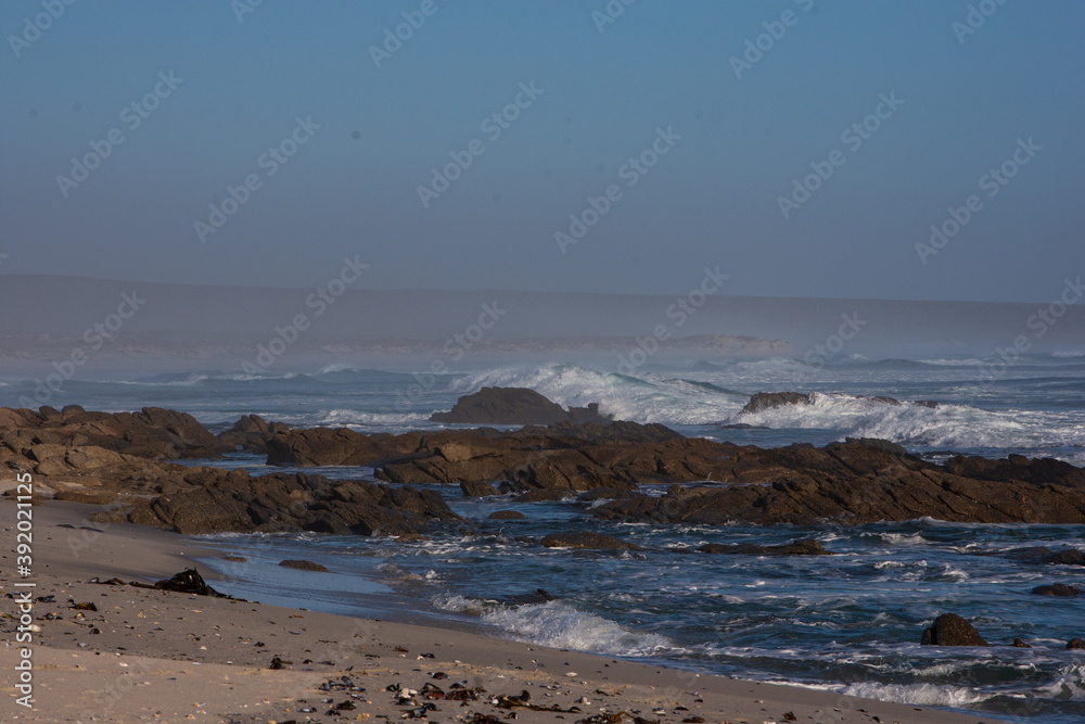 Seascape of a rocky beach with waves in Namaqua National Park