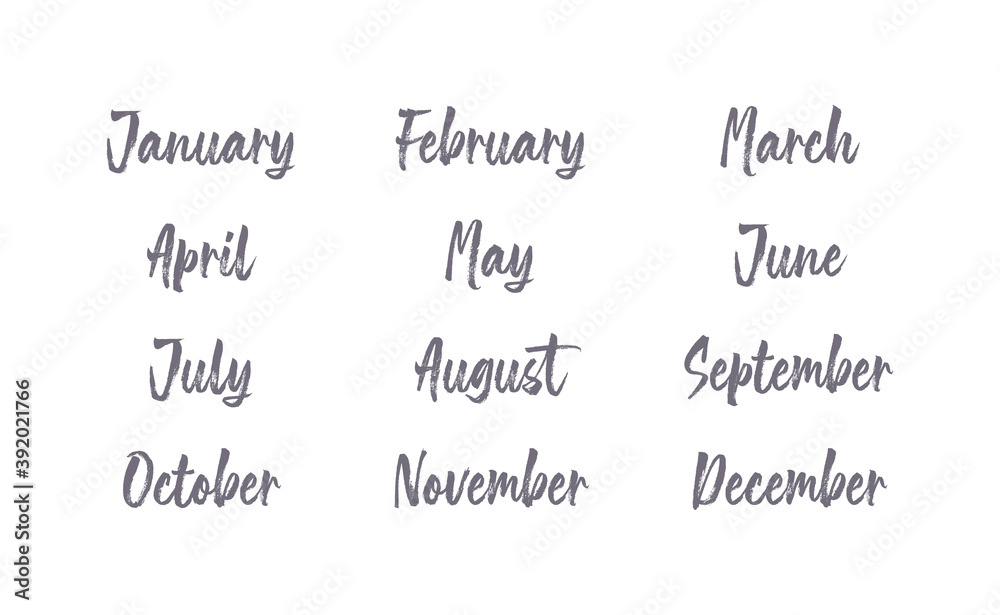 Handwritten names of months: December, January, February, March, April, May, June, July, August, September, October, November. Calligraphy words for calendars and organizers. Handwritten names of months: December, January, February, March, April, May, June, July, August, September, October, November. Calligraphy words for calendars and organizers.