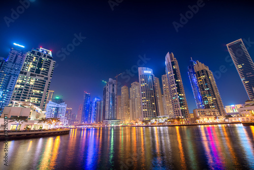 DUBAI, UAE - DECEMBER 10, 2016: Skyscrapers in Dubai Marina at night, UAE © jovannig