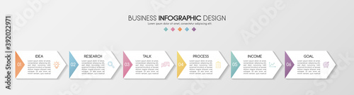 Business infographic with 6 options. 3d flowchart. Vector