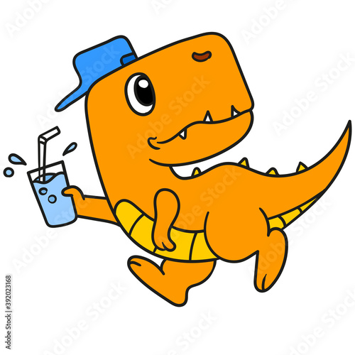 dinosaur walking doodle icon drawing. vector illustration of cartoon character mascot