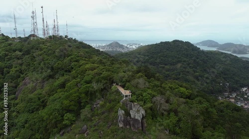 Aerial view of the Fonte Grande State Park Lookout. Video recorded in Vitoria, Espirito Santo, in 2020.
