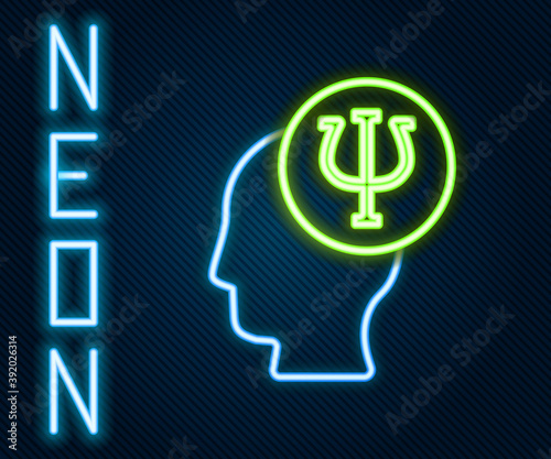 Glowing neon line Psychology icon isolated on black background. Psi symbol. Mental health concept, psychoanalysis analysis and psychotherapy. Colorful outline concept. Vector.