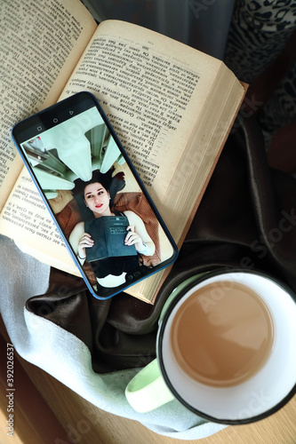 Online photoshoot of young woman during pandemia and isolation