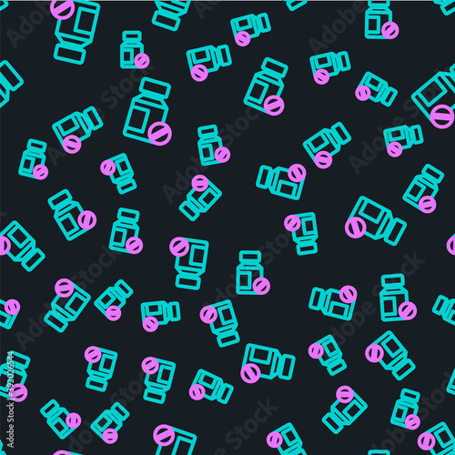 Line Sedative pills icon isolated seamless pattern on black background. Vector.