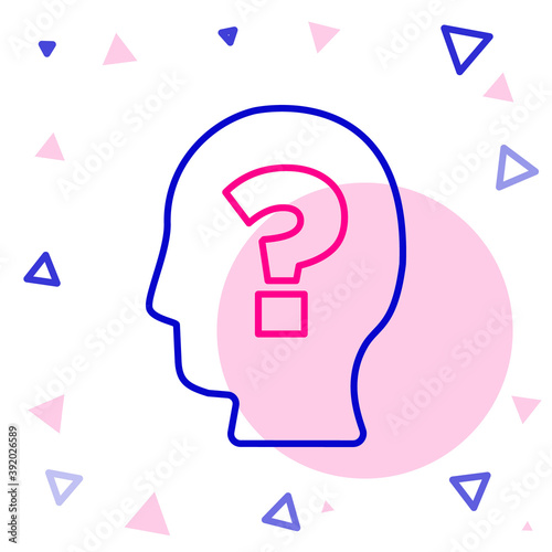 Line Human head with question mark icon isolated on white background. Colorful outline concept. Vector.