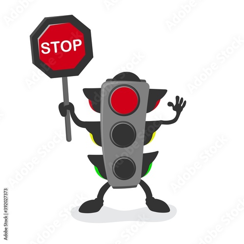 Traffic light mascot, red light, stop