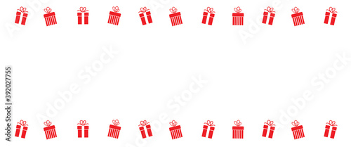 Christmas border and gift present box, Cartoon Border Gift Box Gift Christmas, Birthday card. Red white cute in horizontal