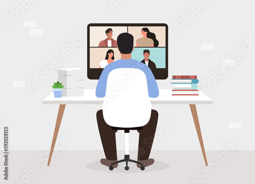 Video call online meeting. Work and study from home. Remote tear workers. Vector