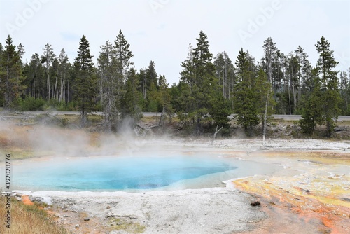 Yellowstone Park Hot Spring Geyser with Blue Water