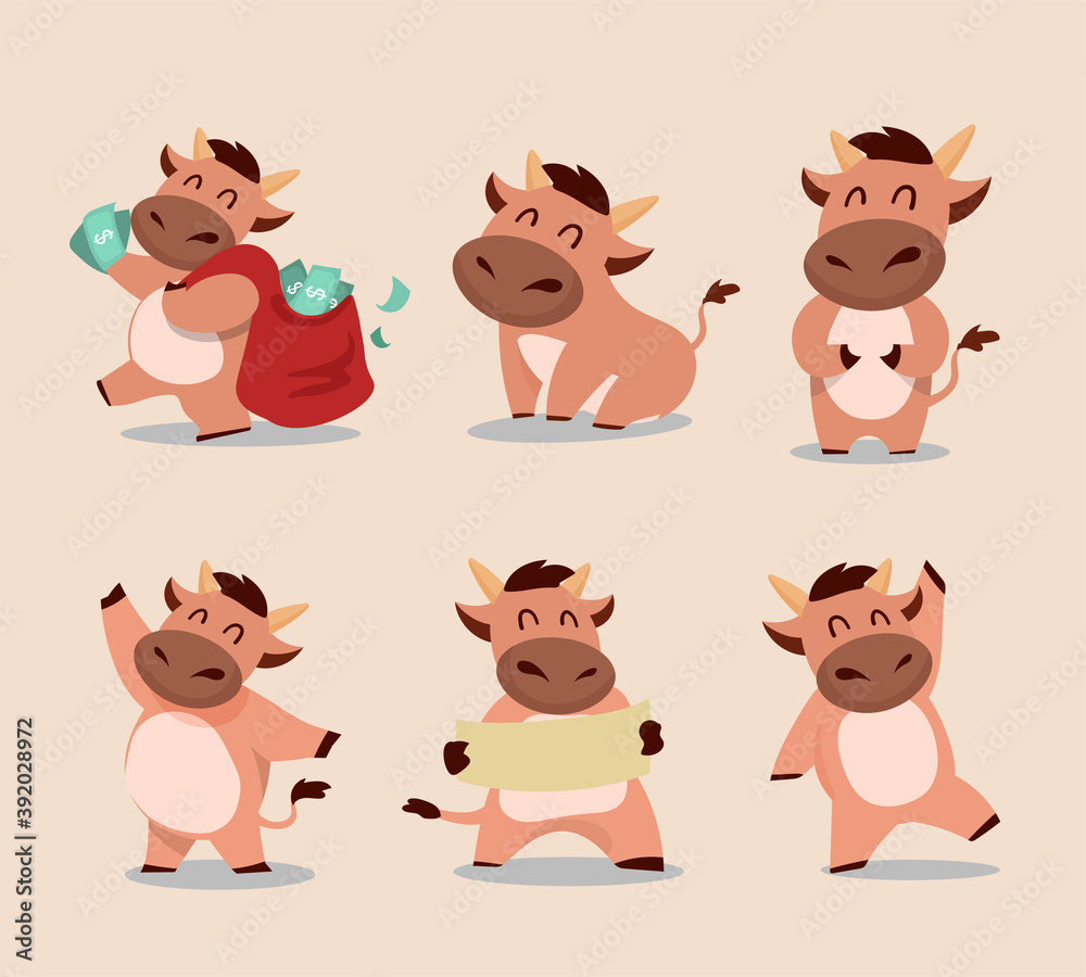 Fototapeta premium Happy Chinese new year 2021 Ox zodiac. Cute cow character set.