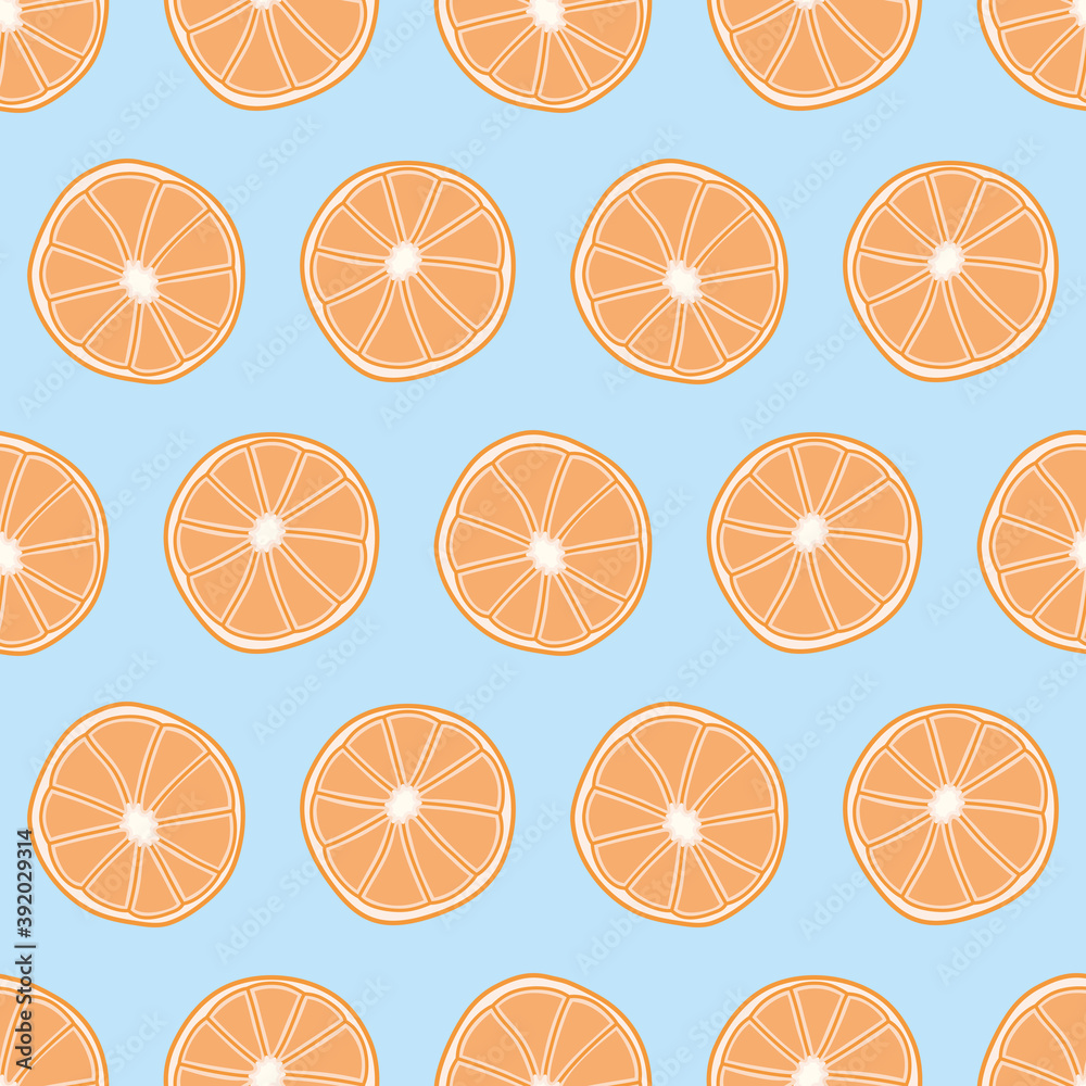 Orange slice vector repeat pattern. Cute citrus halves seamless illustration background. Orange slice vector repeat pattern. Cute citrus halves seamless illustration background.