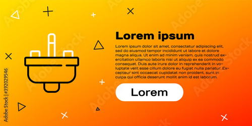 Line Washbasin with water tap icon isolated on yellow background. Colorful outline concept. Vector.