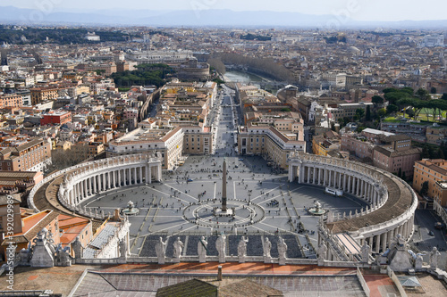 Aerial view of the colonnade of St. Peter in Rome