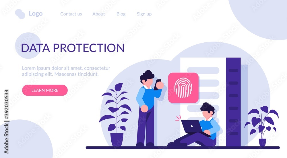 Data protection concept. Database security. Big data storage, big data engineering, data protection, disk infrastructure, business information safety, access policy. Modern flat illustration.