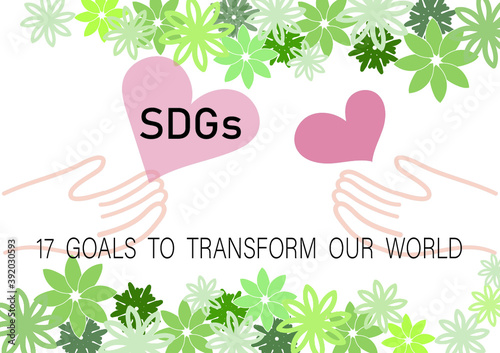SDGsの内容を分かりやすくイメージした、ポスター風の手描きイラスト(英文)