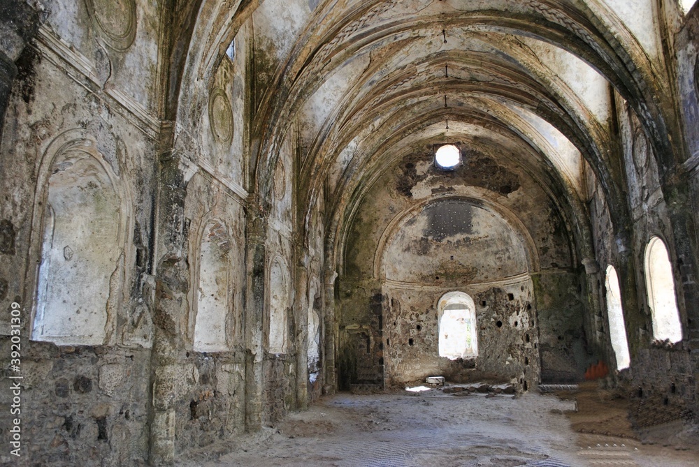 Abandoned church, High Church in Kayakoy (Karmylassos) from 17th Century, Fethiye, Turkey