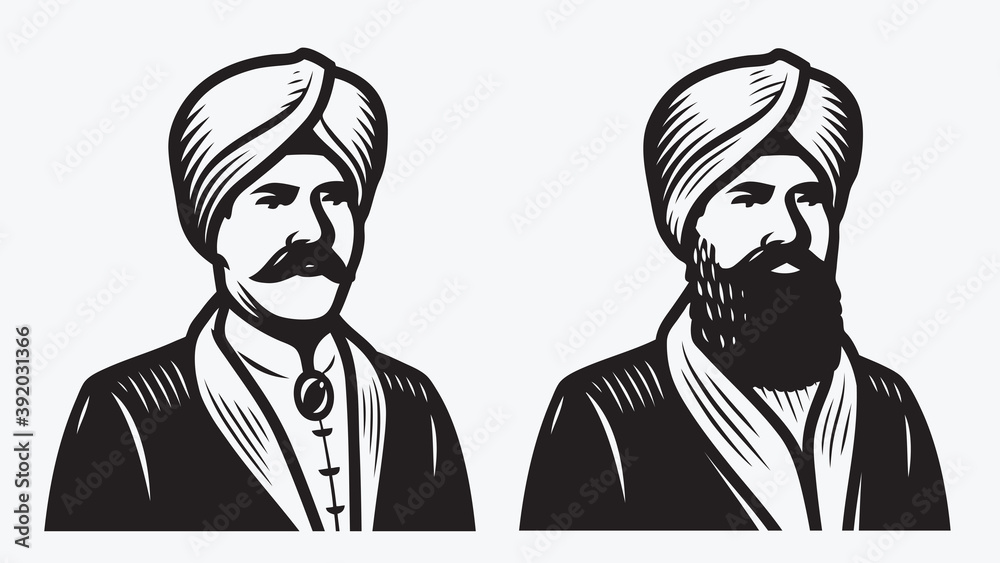 Φωτογραφία Man in turban symbol. Vector illustration