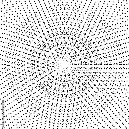 Abstract dotted background. Halftone texture. Radial pattern