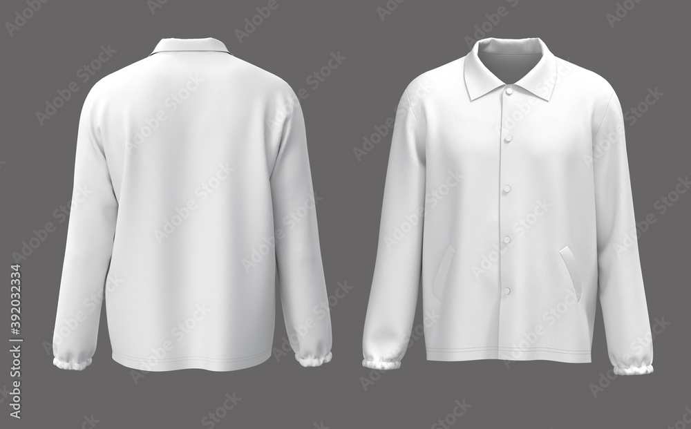 Blank White Coach Jacket mockup in front and back views, 3d rendering ...