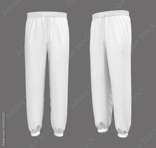 Blank joggers mockup, front and side views. Sweatpants. 3d rendering, 3d illustration. photo