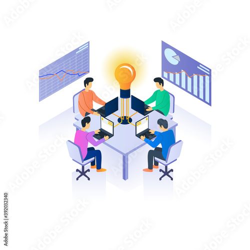 Office teamwork isometric vector illustration concept