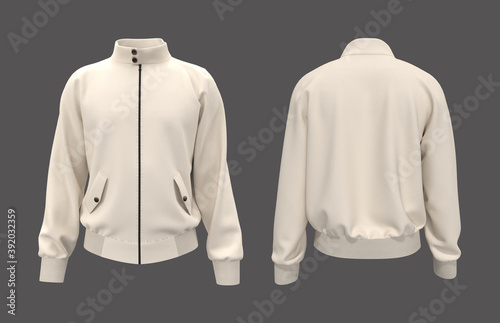 Harrington jacket mockup in front and back views, 3d illustration, 3d rendering photo