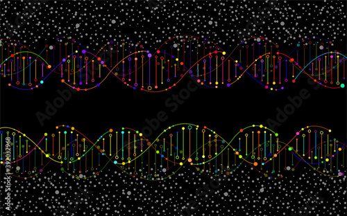 Abstract colorful spiral of DNA, molecular background and science concept photo