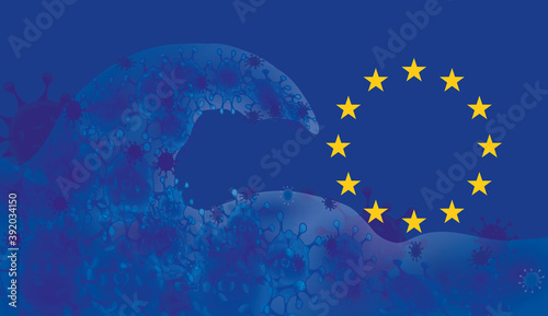 Eine blaue Viruswelle überrollt über Europa.