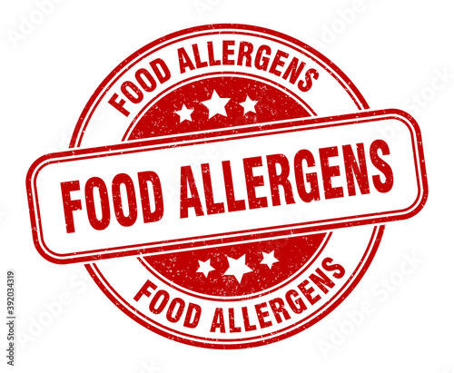 food allergens stamp. food allergens label. round grunge sign