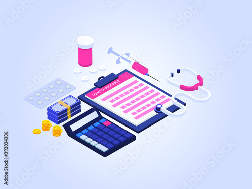 Health insurance isometric 3d flat design vector concept can be used for web design, banner, hero image and Landing page design.