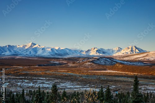 Landscape with snowy mountains