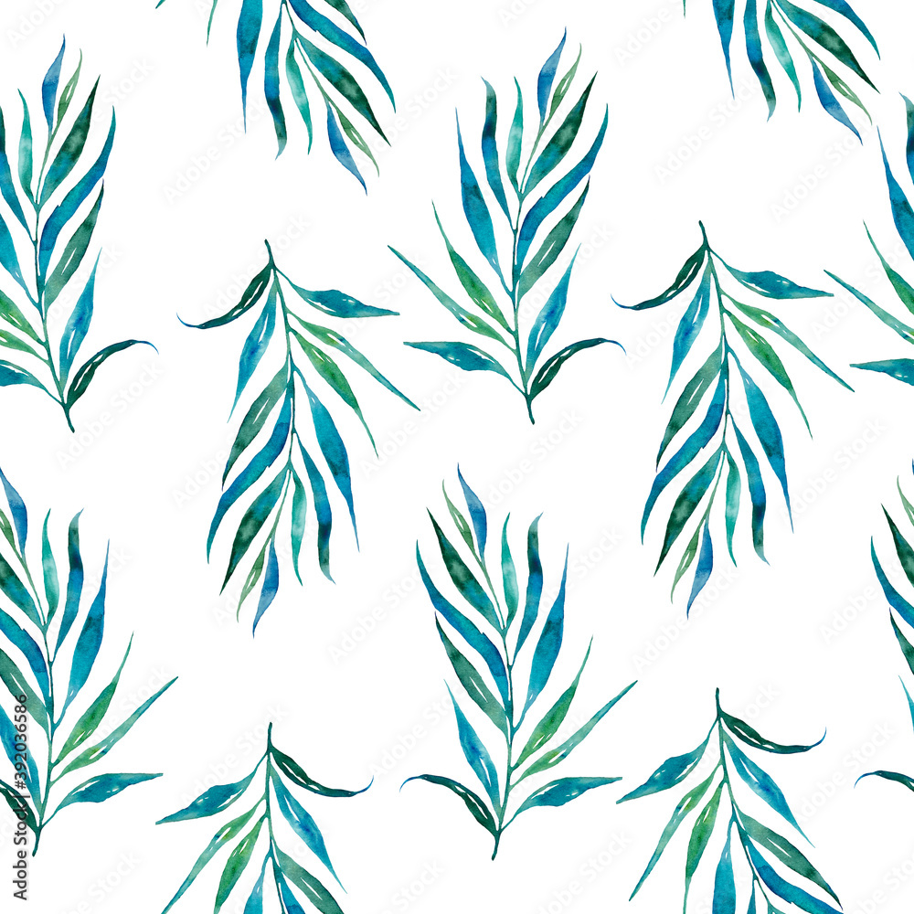 Naklejka premium watercolor seamless pattern with leaves