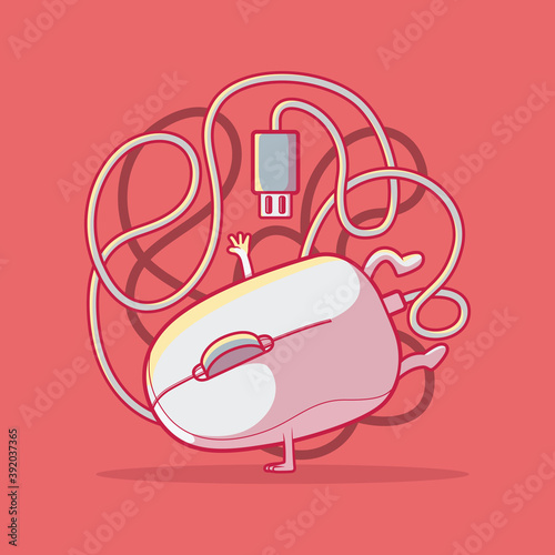 Computer mouse dancing vector illustration. Technology, connection, equipment design concept