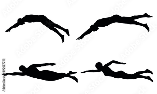 Canvas Print Silhouette of Swimmer Swimming
