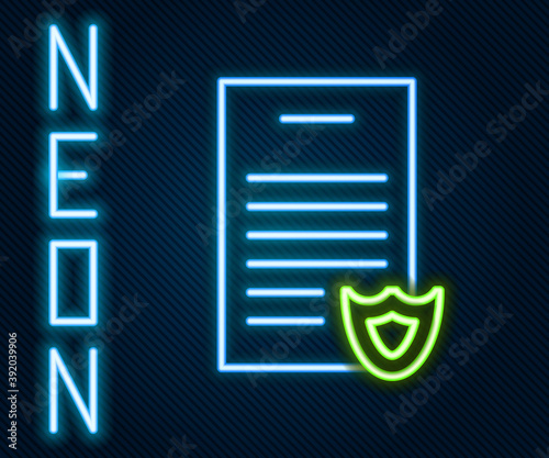 Glowing neon line Firearms license certificate icon isolated on black background. Weapon permit. Colorful outline concept. Vector.