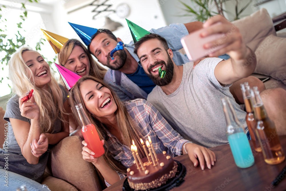 Obraz premium Group of friends celebrating birthday.