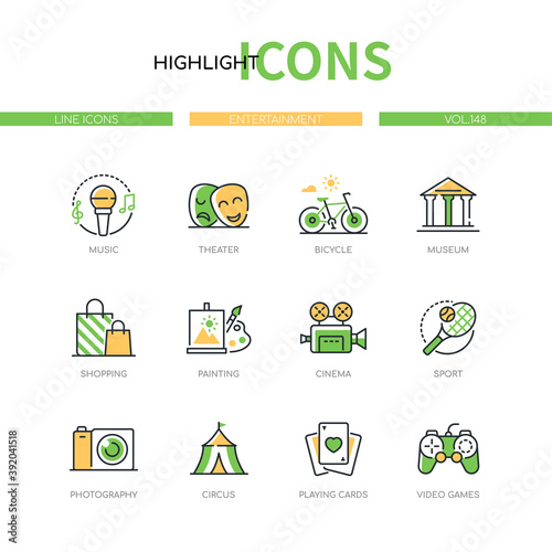 Entertainment - modern line design style icons set
