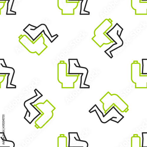 Line Men sitting on the toilet and Constipation are experiencing severe abdominal pain icon isolated seamless pattern on white background. Vector.