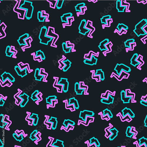 Line Men sitting on the toilet and Constipation are experiencing severe abdominal pain icon isolated seamless pattern on black background. Vector.