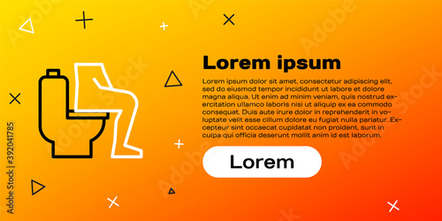Line Men sitting on the toilet and Constipation are experiencing severe abdominal pain icon isolated on yellow background. Colorful outline concept. Vector.