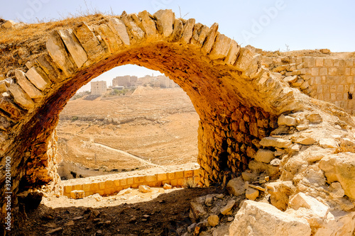Ruined vaulted ceiling in the castle of Kerak, Jordan
