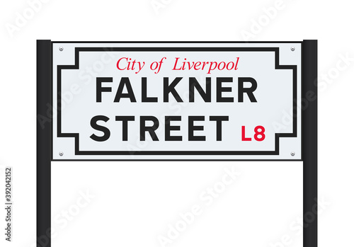 Vector illustration of the Falkner street road  sign on black metallic post