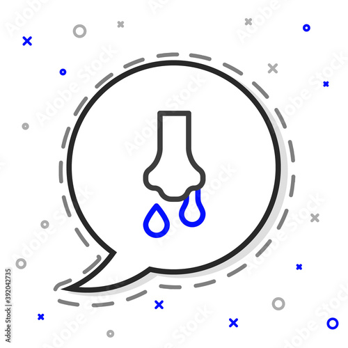 Line Runny nose icon isolated on white background. Rhinitis symptoms, treatment. Nose and sneezing. Nasal diseases. Colorful outline concept. Vector.