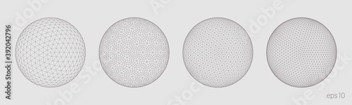 Set of 3d spheres. Wireframe illustration. Vector outline icon