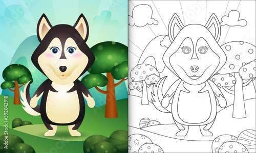 Fototapeta Naklejka Na Ścianę i Meble -  coloring book for kids with a cute husky dog character illustration